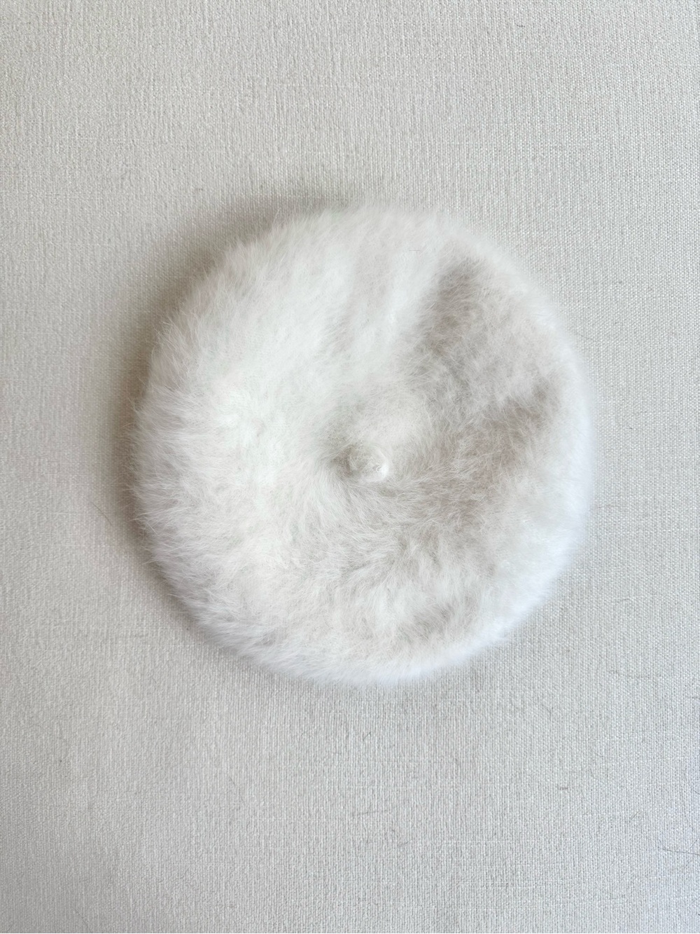 White Angora Blend Fuzzy Beret — Made in Korea